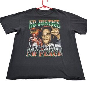 Malcolm X No Justice No Peace Graphic T-Shirt Mens XL Black Short Sleeve Tee